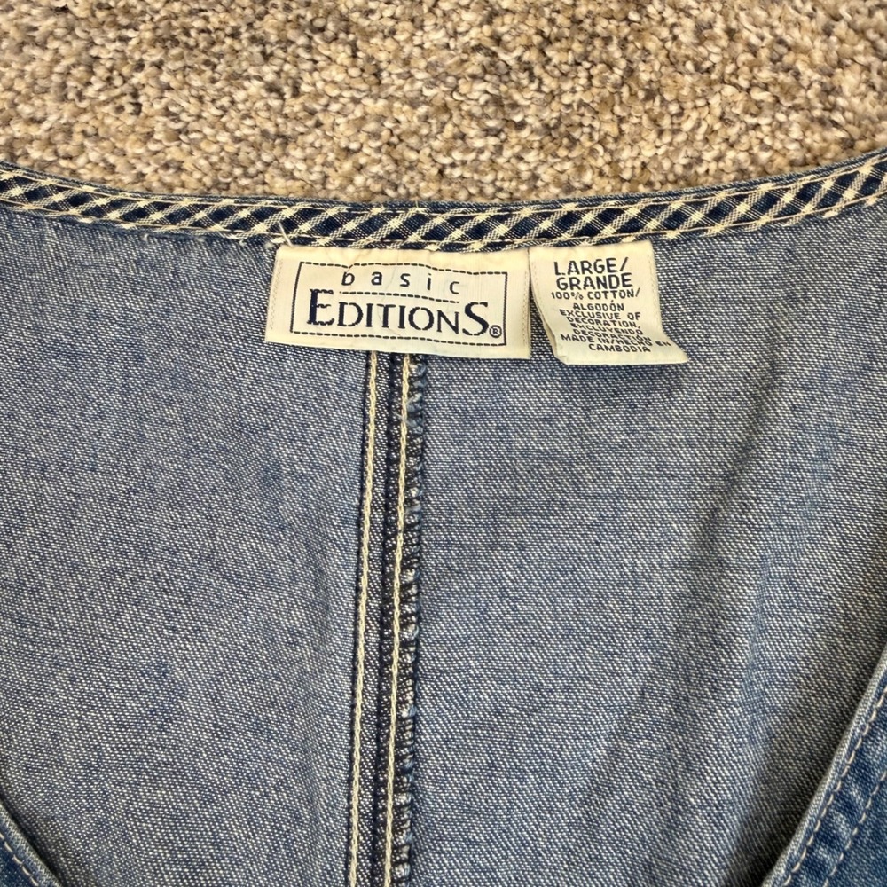 Basic Editions Denim Jumper Dress Womens Large Blue Button Front Midi Pinafore - Picture 6 of 10